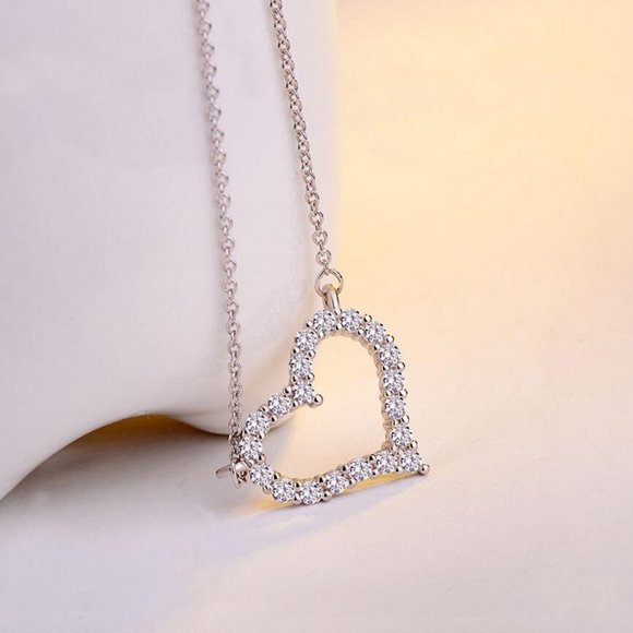 NEW Silver Dazzling Zircon Love Heart Shape Pendant Necklaces - Picture 2 of 11